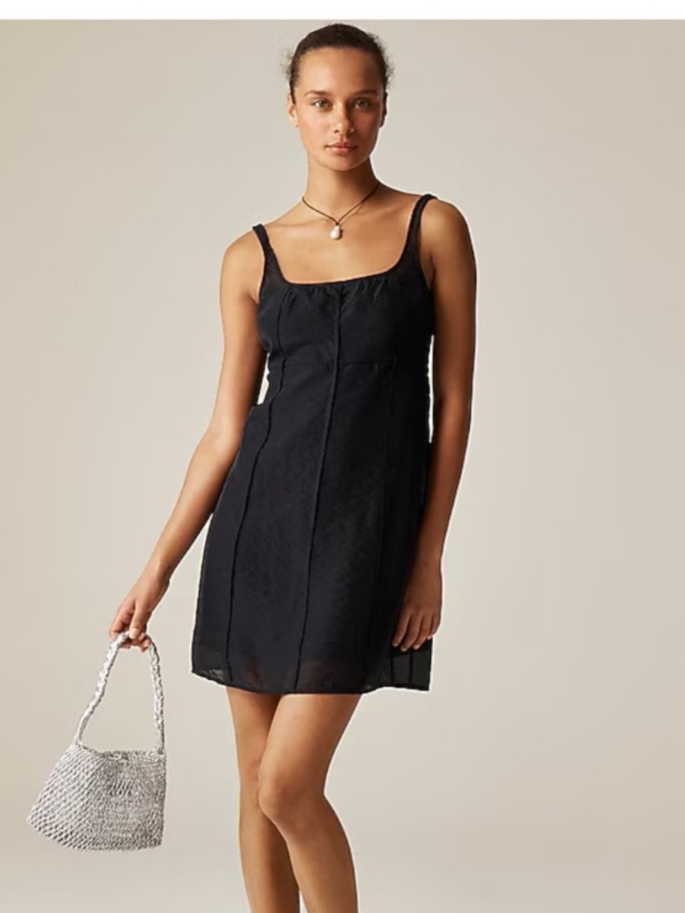 JCrew Sheer Organza Black Slip Mini Dress NWT Size 6 Chic 90s Classic minimalist